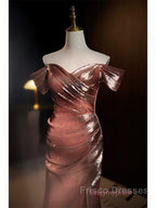 Pleat Trumpet Mermaid Coffee Sequin Formal Prom Dress With Slit