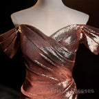 Pleat Trumpet Mermaid Coffee Sequin Formal Prom Dress With Slit