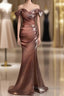 Pleat Trumpet Mermaid Coffee Sequin Formal Prom Dress With Slit
