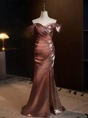 Pleat Trumpet Mermaid Coffee Sequin Prom Dress With Slit