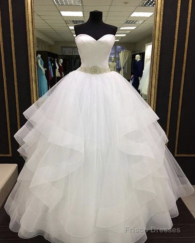 Pleated Sweetheart Ruffles Wedding Dress Ball Gown Crystal Belt Secondary image