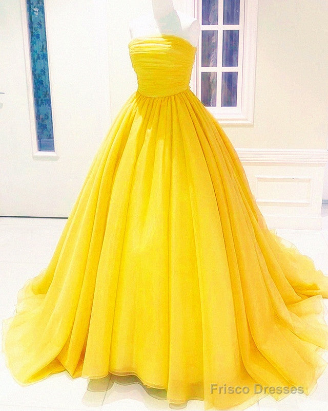 Pleated Tulle Bow Back Ball Gown Dresses Strapless