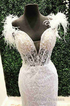 Plunging V-Neck Red Feather Shoulder Long Formal Prom Dress Gala Evening Gown