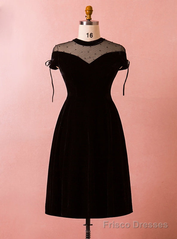 Plus Size Black Velvet Cap Sleeve High Neck Short Prom Dress Main image