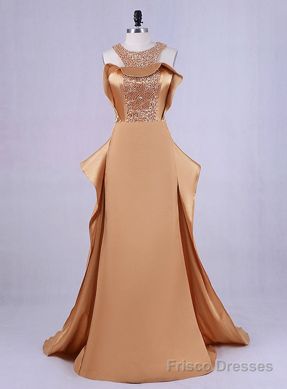 Plus Size Bling Bling Beading Top Gold Prom Dresses Long Mermaid Main image