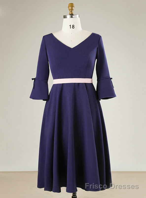 Plus Size Blue Satin Half Sleeve Prom Dress