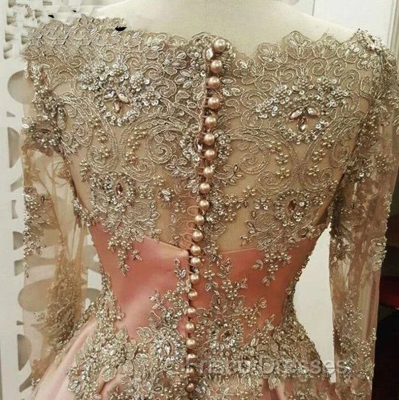 Plus Size Muslim Evening Dress A-Line Long Sleeves Pearls Lace Islamic Dubai Kaftan Saudi Arabic Long Formal Evening Gown Secondary image
