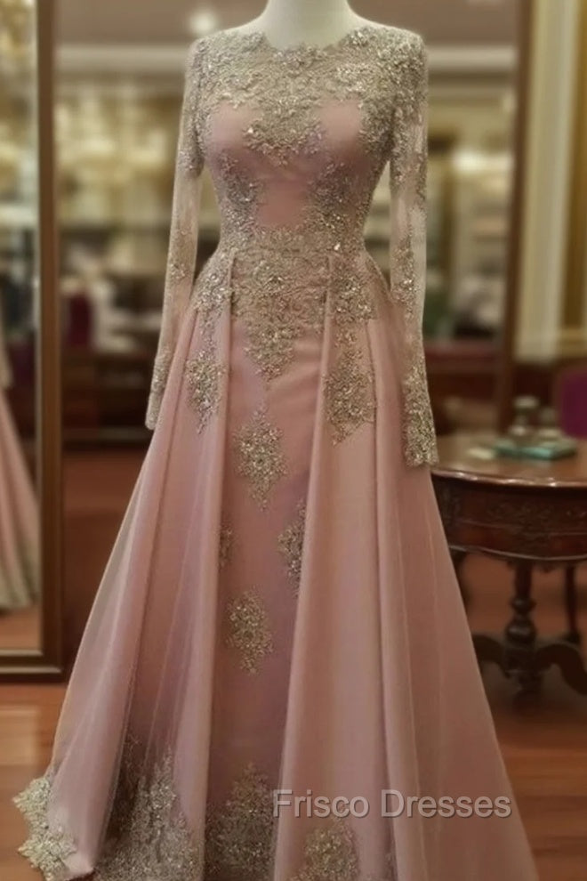 Plus Size Muslim Evening Dress A-Line Long Sleeves Pearls Lace Islamic Dubai Kaftan Saudi Arabic Long Formal Evening Gown Main image