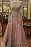 Plus Size Muslim Evening Dress A-Line Long Sleeves Pearls Lace Islamic Dubai Kaftan Saudi Arabic Long Formal Evening Gown