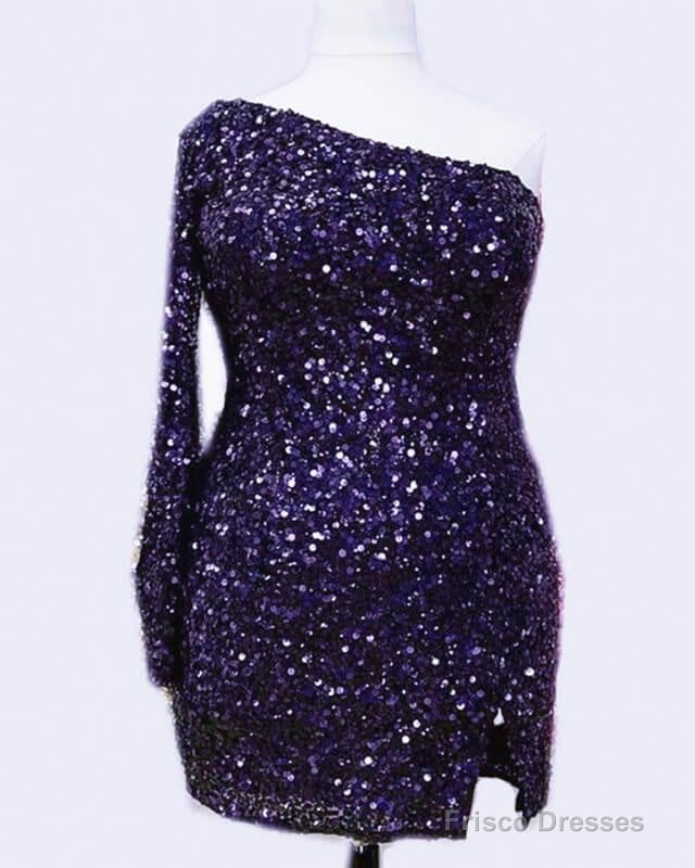 Plus Size Sequin One Sleeve Homecoming Dress Secondary image