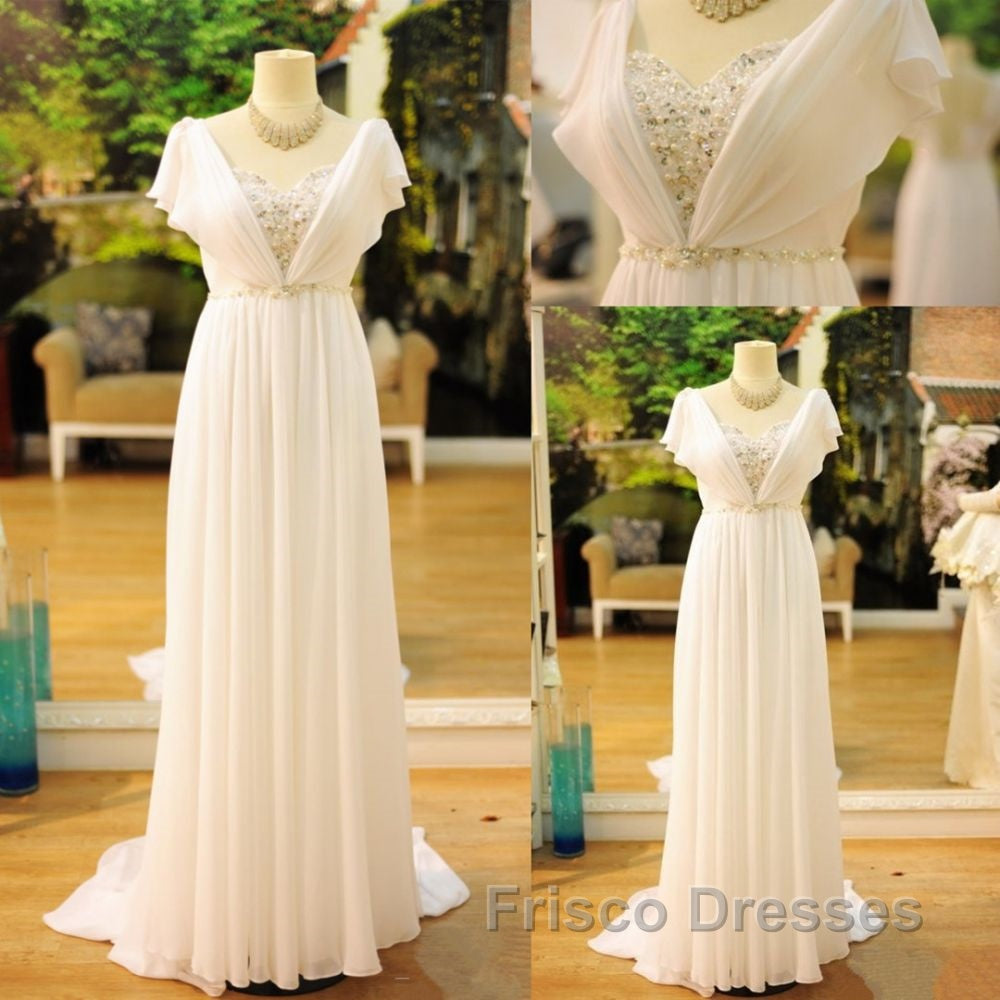 Popular Vintage Wedding Dress Bohemia Short Sleeves Beads Peals Chiffon Bridal Dress Secondary image