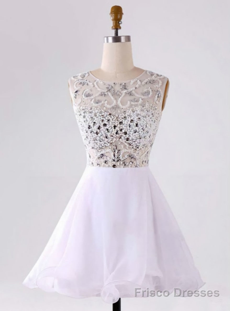 Popular White Homecoming Dresses Zippers Sleeveless A lines Bateau Mini Main image