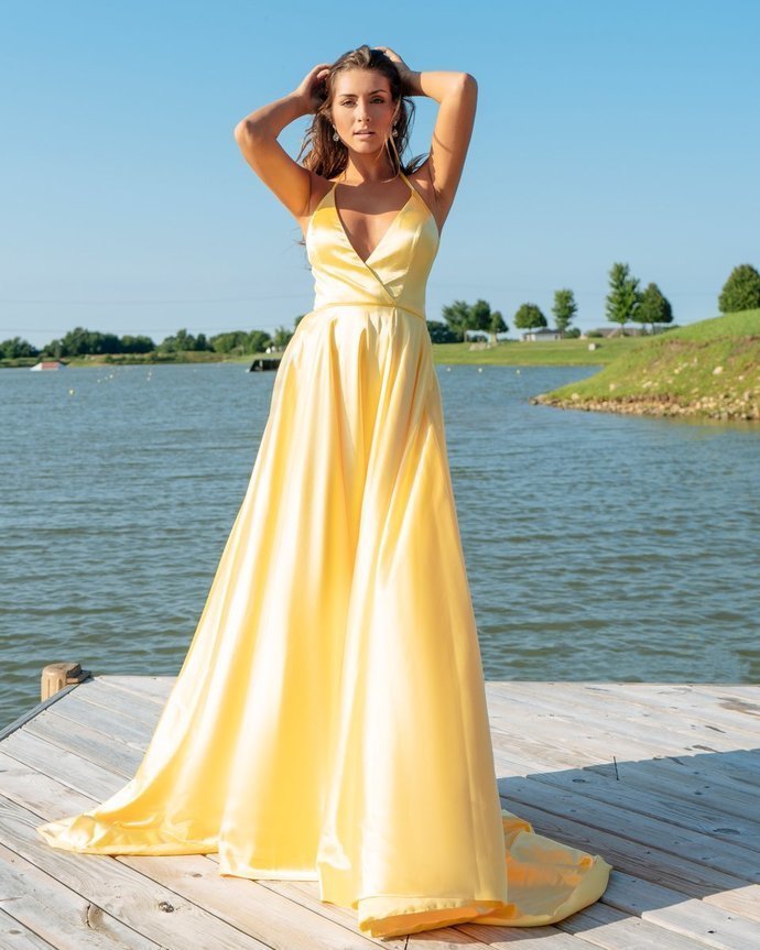 D1070,Popular Yellow Evening Dresses,Long Prom Dresses,Cross Back Prom Dress Secondary image