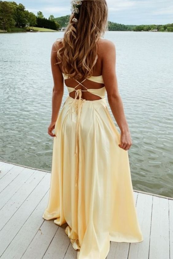 D1070,Popular Yellow Evening Dresses,Long Prom Dresses,Cross Back Prom Dress Main image