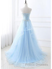 A-Line Sexy Floral Engagement Formal Prom Birthday Dress Strapless Sleeveless Sweep / Brush Train Lace with Pleats Lace Insert