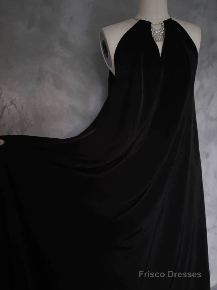 Pretty A Line Halter Black Long Prom Dresses Birthday Dress For Women