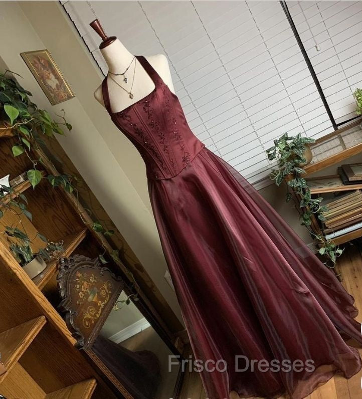Pretty A Line Halter Burgundy Sleeveless Evening Dress Organza Long Fo pretty-a-line-halter-burgundy-sleeveless-evening-dress-organza-long-fo