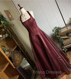 Pretty A Line Halter Burgundy Sleeveless Evening Dress Organza Long Formal Prom Dress