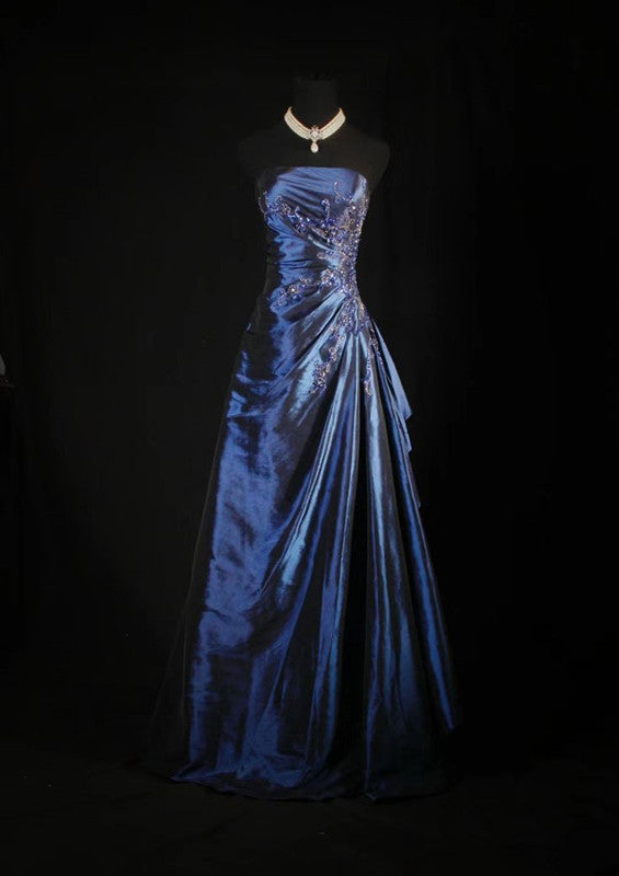 Pretty A Line Sleeveless Navy Blue Long Prom Dress Evening Dress Secondary image