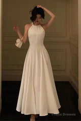 Pretty A Line Halter White Chiffon Prom Dresses Party Night Dress