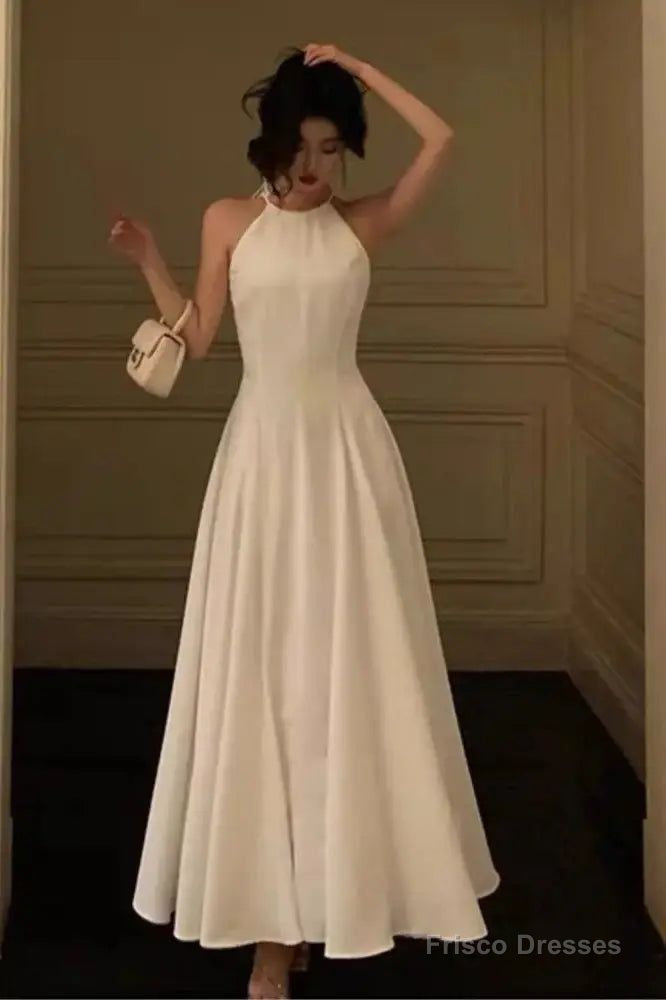 Pretty A Line Halter White Chiffon Prom Dresses Party Night Dress Main image