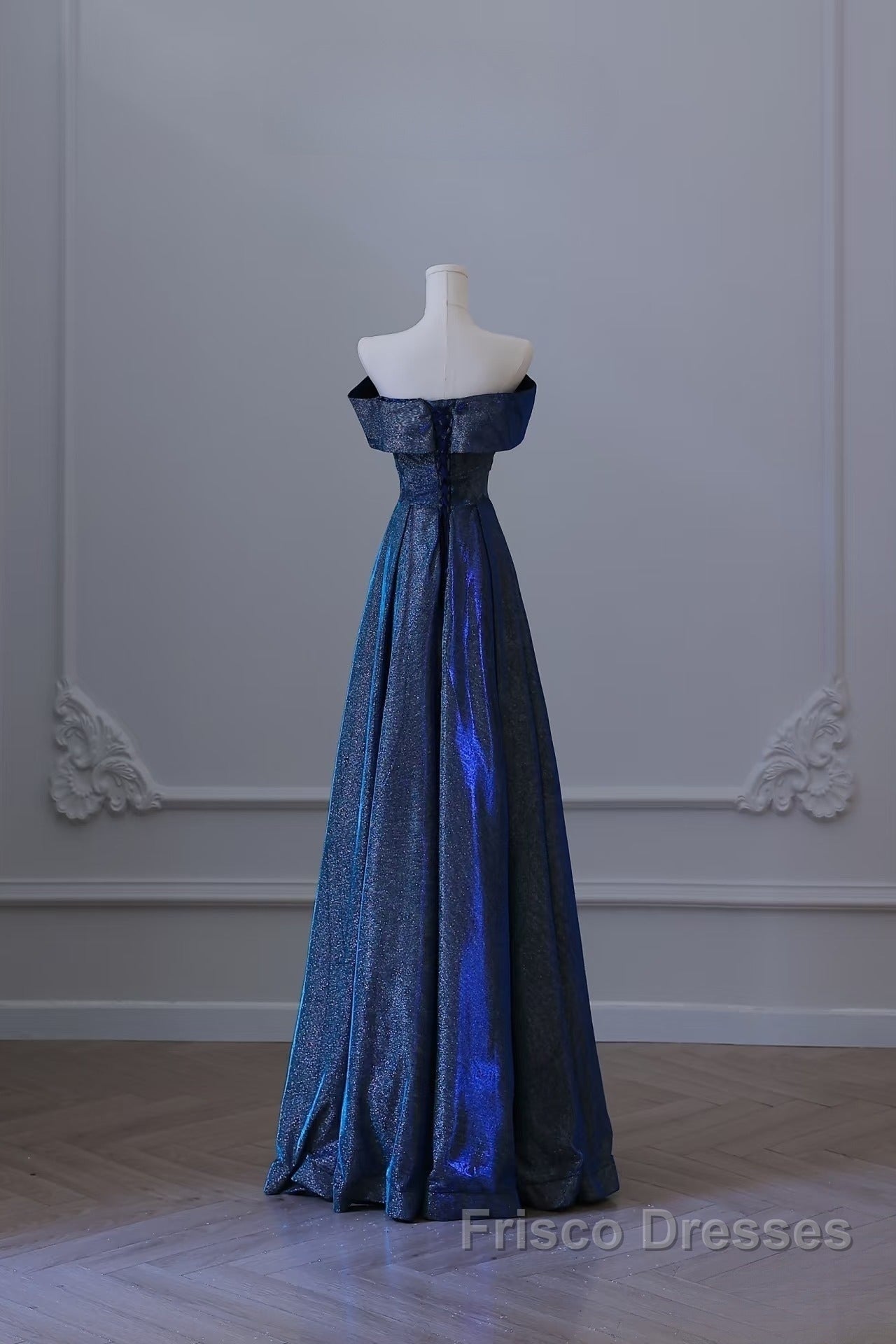 Pretty A Line Off The Shoulder Blue Sequin Long Formal Prom Dress Evening Gowns