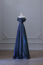 Pretty A Line Off The Shoulder Blue Sequin Long Formal Prom Dress Evening Gowns