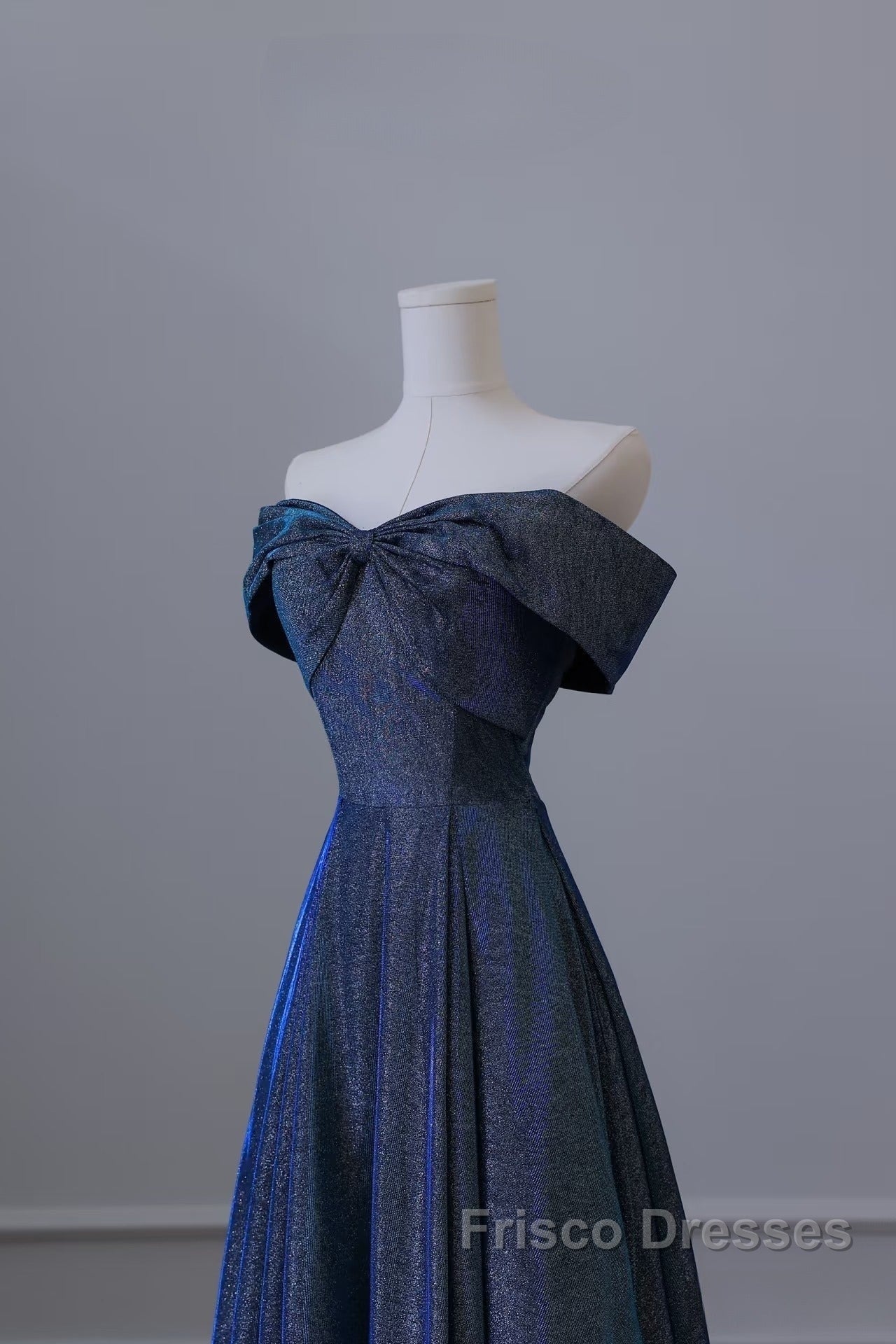 Pretty A Line Off The Shoulder Blue Sequin Long Formal Prom Dress Evening Gowns