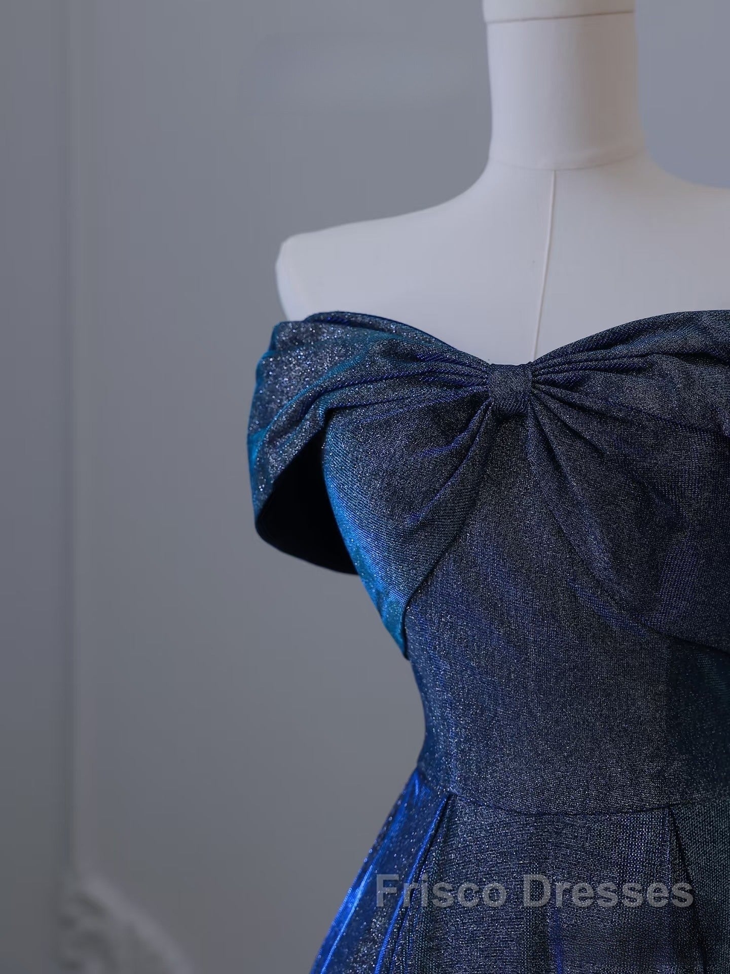 Pretty A Line Off The Shoulder Blue Sequin Long Formal Prom Dress Evening Gowns