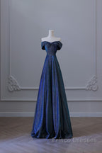Pretty A Line Off The Shoulder Blue Sequin Long Formal Prom Dress Evening Gowns