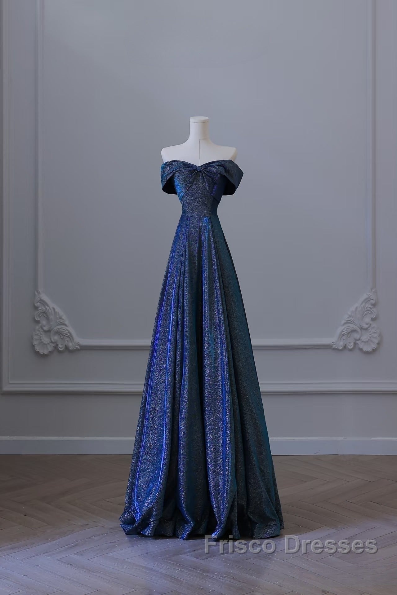 Pretty A Line Off The Shoulder Blue Sequin Long Formal Prom Dress Evening Gowns