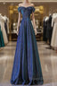 Pretty A Line Off The Shoulder Blue Sequin Long Formal Prom Dress Evening Gowns