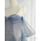 Pretty A Line Off The Shoulder Blue Sequin Tulle Long Length Formal Dress Formal Prom Dress