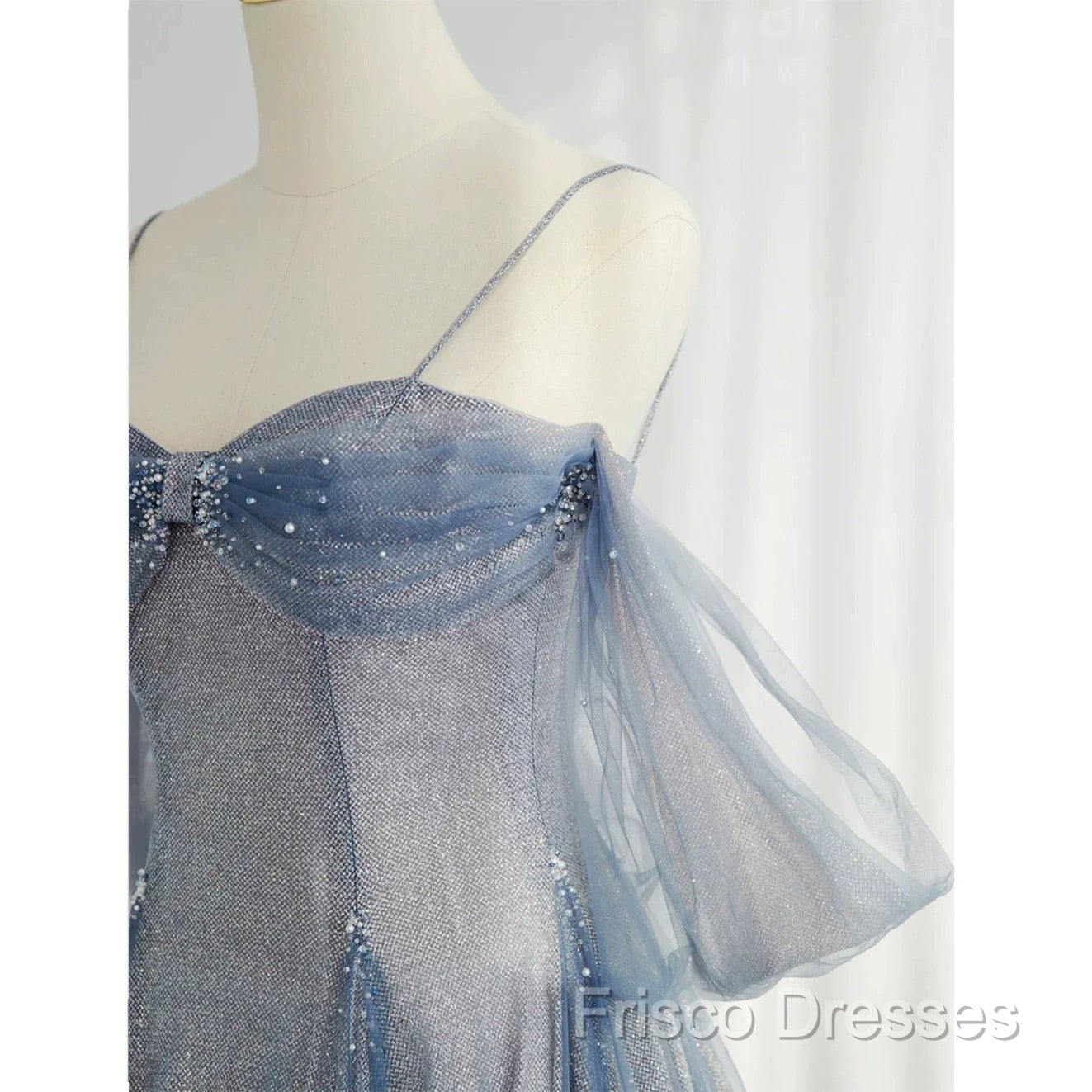 Pretty A Line Off The Shoulder Blue Sequin Tulle Long Length Formal Dress Formal Prom Dress