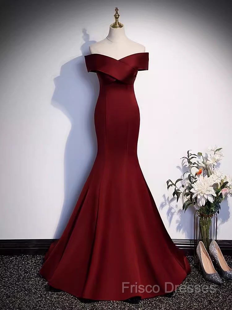Pretty A Line Off The Shoulder Burgundy Satin Long Formal Party Dress Formal Prom Dress With Bow Secondary image