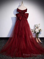 Pretty A Line Off The Shoulder Burgundy Satin Long Formal Party Dress Formal Prom Dress With Bow