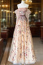 Pretty A Line Off The Shoulder Long Sleeves Floral Tulle Long Length Formal Dress Formal Prom Dress