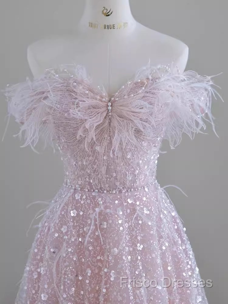 Pretty A Line Off The Shoulder Pink Sequin Long Formal Party Dress Formal Prom Dress Secondary image