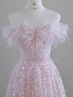 Pretty A Line Off The Shoulder Pink Sequin Long Formal Party Dress Formal Prom Dress