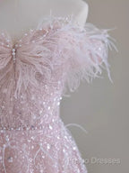 Pretty A Line Off The Shoulder Pink Sequin Long Formal Party Dress Formal Prom Dress