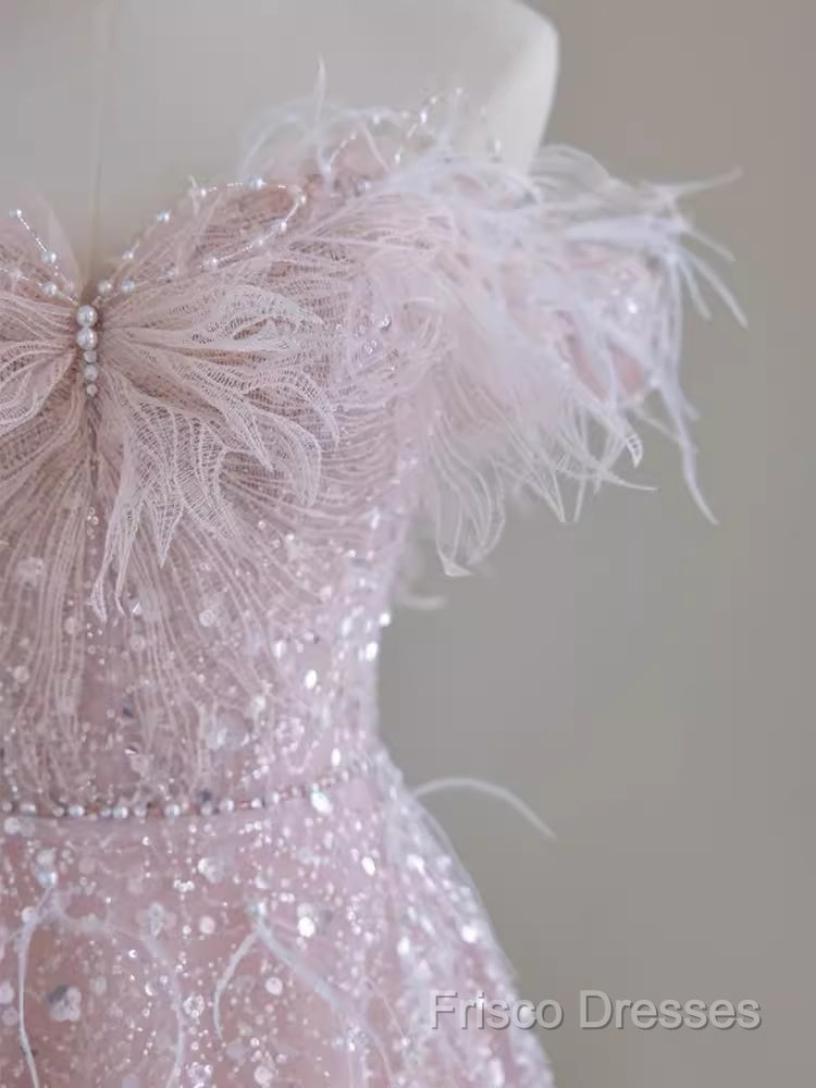 Pretty A Line Off The Shoulder Pink Sequin Long Formal Party Dress Formal Prom Dress