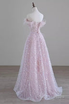 Pretty A Line Off The Shoulder Pink Sequin Long Formal Party Dress Formal Prom Dress
