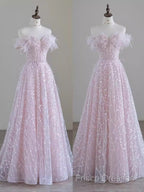 Pretty A Line Off The Shoulder Pink Sequin Long Formal Party Dress Formal Prom Dress