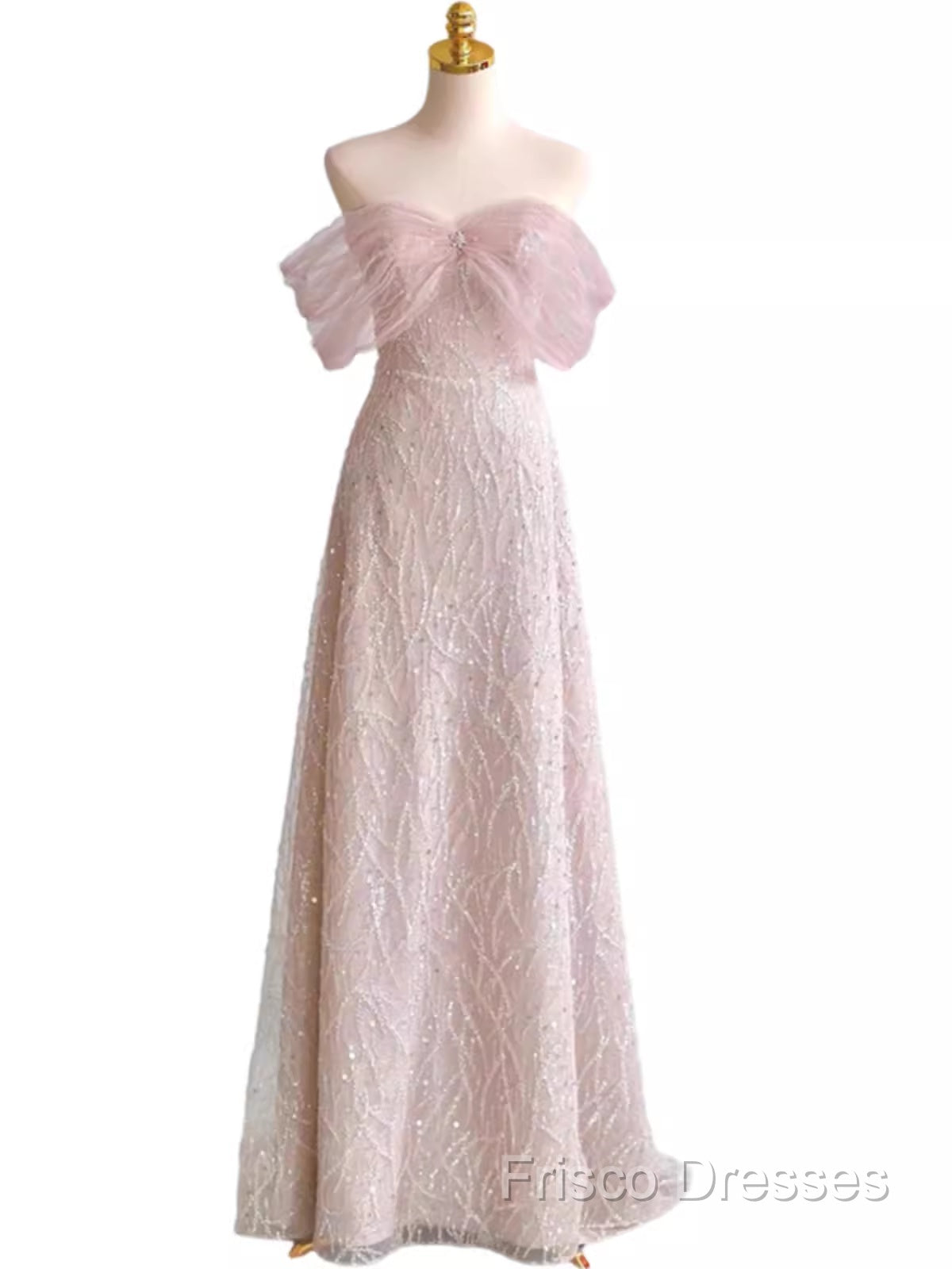Pretty A Line Off The Shoulder Pink Sequin Long Formal Party Dress Formal Prom Dress With Beads Secondary image