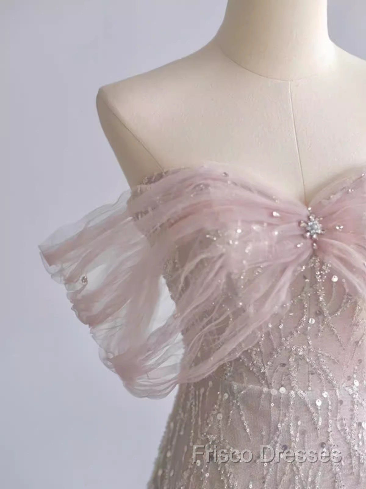 Pretty A Line Off The Shoulder Pink Sequin Long Formal Party Dress Formal Prom Dress With Beads