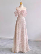 Pretty A Line Off The Shoulder Pink Sequin Long Formal Party Dress Formal Prom Dress With Beads