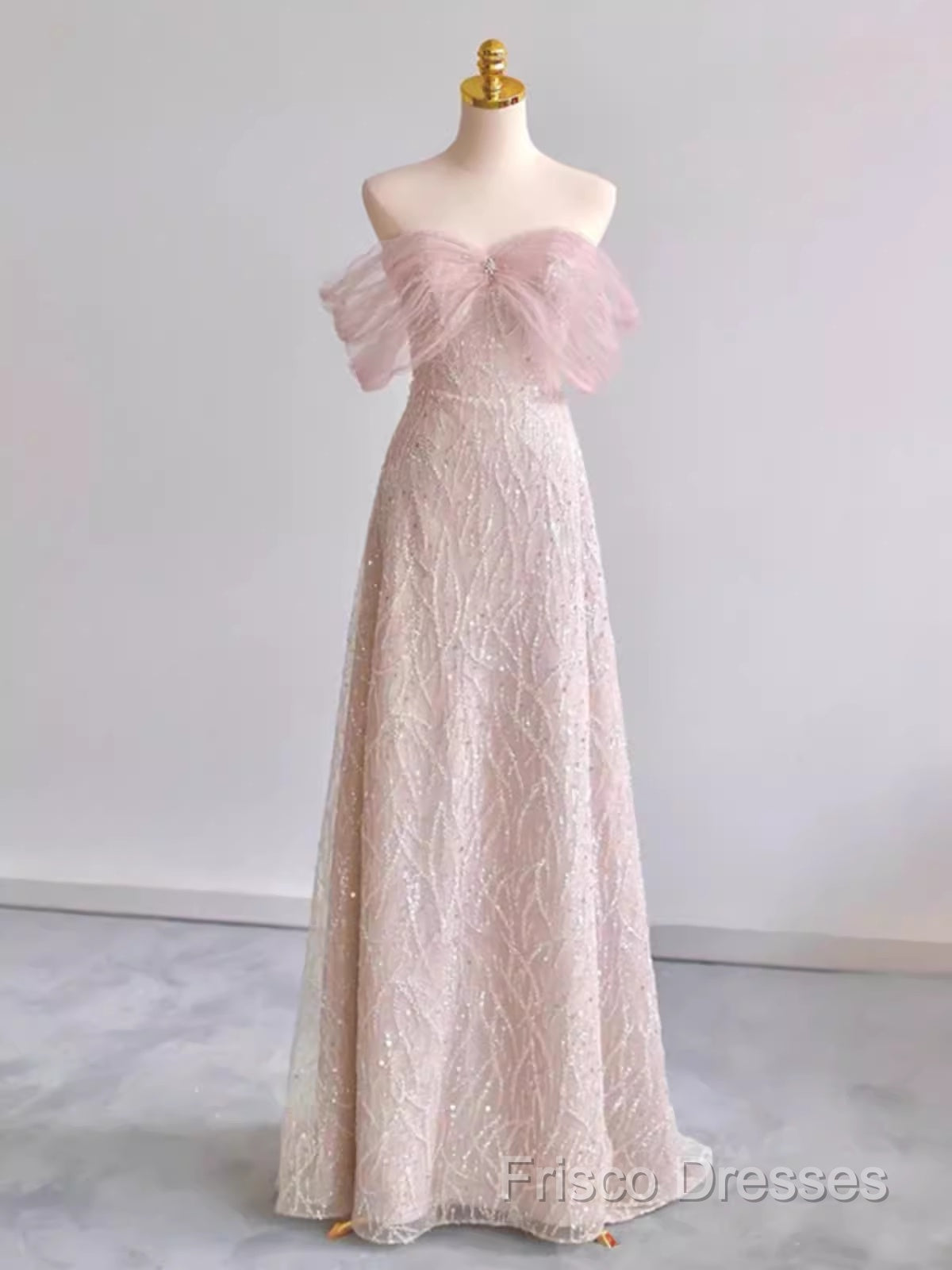 Pretty A Line Off The Shoulder Pink Sequin Long Formal Party Dress Formal Prom Dress With Beads