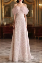 Pretty A Line Off The Shoulder Pink Sequin Long Formal Party Dress Formal Prom Dress With Beads