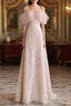 Pretty A Line Off The Shoulder Pink Sequin Long Formal Party Dress Formal Prom Dress With Beads