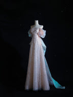 Pretty A Line Off The Shoulder Pink Sequin Long Prom Dresses Evening Gowns
